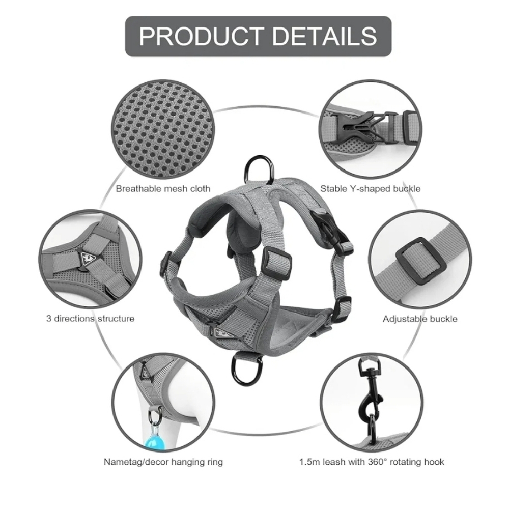 Gray Cat or Small Puppy Harness and Leash Set Upgraded Escape Proof Adjustable - Picture 2 of 6
